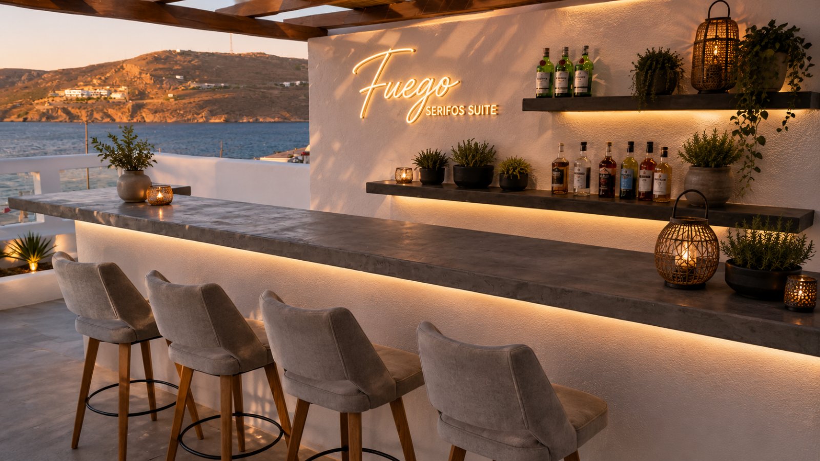 Το bar της ταράτσας του Fuego στο ηλιοβασίλεμα